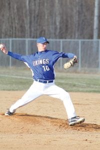 Senior pitcher Dylan Quaife is the Vikings' ace on the pitching staff. Here Dylan is in action against the Silver Bay Mariners. The boys lost a close contest to the Mariners on Friday, April 20 at home. No stats were available for the game.