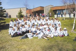 The 2012 D.A.R.E. graduates from Sawtooth Elementary, Great Expectations School, Birch Grove Community School and Oshki Ogimaag—74 kids—paused for a photo in their new D.A.R.E. sweatshirts before enjoying cupcakes at the D.A.R.E. celebration.
