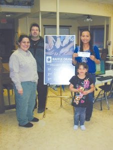 Helping launch Oshki Ogimaag Community School’s first big fundraiser on May 1 were (L-R) School Board Vice-Chair Anna Deschampe, Fred Kasianov, kindergartener Elaina Deschampe, and Board Chair Haley Brickner. Grand Portage Lodge & Casino is organizing a raffle in which up to 2,000 $10 tickets will be sold between May 12 and September 4. The grand prize will be $10,000, second prize will be a two-night stay for two at Hollow Rock Resort including a dinner and a breakfast for two, and third prize will be a $200 gift certificate to North Shore Dairy. Tickets will be sold at numerous community events and can also be accessed through the school by calling (218)475-2011.