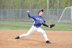 As Viking fans know, Kale Boomer has a strong arm. When he’s not playing quarterback in the fall or basketball in the winter, Boomer is pitching or playing shortstop for the baseball team. Here he is in action against McGregor.