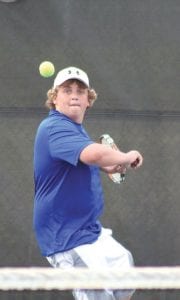 Jamie Wick gets ready to hit a backhand. Wick plays doubles with Justin Goldstein and plays at No. 3 singles for the Vikings. Wick recently won his singles match at Eveleth.