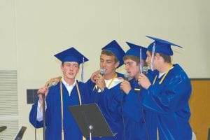 The Cook County High School Class of 2012 is a close-knit group, as is evident in the music selected for the June 2, 2012 commencement exercises. These young men—Jordan Lack, David Bergstrom, Gunnar Anderson and Mike Sjogren—sang the Bill Withers classic tale of friendship— Lean on Me.