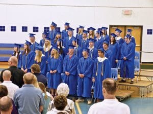 The 27 members of the graduating class of 2012 stand for recognition at commencement exercises on Saturday, June 2 in the CCHS gymnasium. There were a few tears during the graduation ceremony, but laughter too.