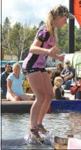 Jessica Berg-Collman, 16, began her professional log rolling career at the Fisherman’s Picnic Lumber Camp log rolling competition and earned $175 for her efforts.