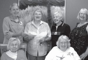 Eastern Star Emera Chapter recently presented a check to the North Shore Care Center in support of activities for residents. (L-R) Belinda Hudler of the Care Center Activities Department, Eleanor Sjoberg, Lou Goodell, Linda Ottis. (L-R, seated) Irma Toftey, Donna Willet.