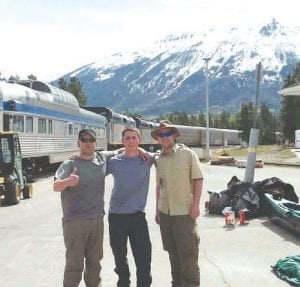 Above: (L-R) Ryan Ritter, Jake Bendel, and Adam Maxwell spent their summer traversing waterways 1,800 miles from Jasper, Alberta, Canada to the Hudson Bay in Churchill, Manitoba. They took a train from Winnipeg to their starting point and a train from Hudson Bay back to Winnipeg. Bendel and Maxwell have been on staff with Voyageur Canoe Outfitters.