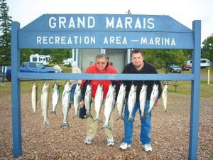 Stan Gershgol and his son Dan with their limit of chinook and coho salmon. The duo also had three lake trout and released two steelhead. They were fishing with Captain Jerry Skarupa aboard Secret Lures on Saturday, September 8.