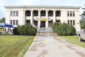 From the steps of the courthouse at the 100th anniversary celebration on September 21, County Commissioner Jim Johnson recalled memories of the building and grounds from his childhood growing up several blocks away.