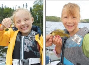 The Silence family enjoyed a camping and fishing weekend on Kimball Lake in August. Above left: RaeAnne Silence shows off the tiny perch she caught. It wasn’t an eater but it put up a good fight! Above right: Genevieve Silence caught several little fish, including this red-eyed rock bass.