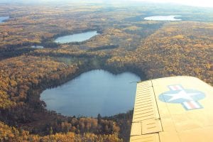 Gary Siesennop of Grand Marais got a bird’s eye view of fall flying with Bill Cherwin of Devil Track Lake in Cherwin’s T-34. The men flew along the North Shore just a few days before the winds carried off much of the fall color. Siesennop took this great aerial photo over Monker, Pendant and Pocket lakes.