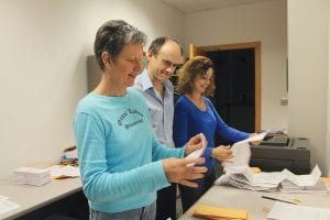 The Cook County courthouse was a busy place on Election Day, Tuesday, November 6. The Auditor-Treasurer’s office is election central, with Auditor Braidy Powers overseeing all the activity. Here, he checks in with Election Judges Jennifer Schultz (left) and Donna Gestel, who were counting absentee ballots.