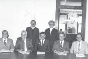 As the political season winds down, we thought it would be fun to share a photo of a previous county board and some staffers. (L-R, back) Dick Swanson, Carol Gresczyk. (L-R, front) Commissioners Frank Hansen, Howard Massie, Chet Lindskog, Jim Thompson, and Jim Hull. According to Cook County Historical Society records, it is believed the photo was taken in 1982. Photo courtesy of Cook County Historical Society