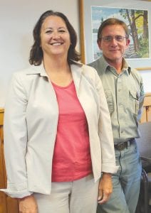 Left: Visiting the Gunflint District office in Grand Marais recently was another new face, Brenda Halter, who became the Superior National Forest Supervisor in April. With Halter is Tofte District Ranger John Wytanis.