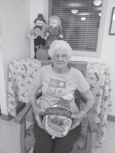 For Thanksgiving fun, the Care Center had a turkey as a prize during a special bingo game at the North Shore Care Center. Marian Kimball was the lucky winner of the 11-pound turkey. She shared the delicious bird with her family on Thanksgiving Day at their home.