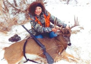 Above: Deb Vannet of Colvill shot this nice buck with a 50 cal. muzzle loader on November 29, 2012 near Judge Magney State Park. The buck field dressed at 223 pounds and had nine points—one point was broken off. The rack had an inside measurement of over 18 inches. This is Deb’s first deer with a muzzle loader and her largest buck to date.