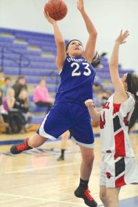 Theresa Morrin went up and by the defender on this play to score two points for the Vikings. Morrin leads the team in scoring this year with a 10 point per game average. The girls go on the road for the next four games before coming home to play Moose Lake/Willow River at home on Friday, January 18.