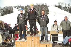 How sweep it is! The Alpine Vikings skied well on Thursday, January 10, claiming top spots on the podium at Lutsen Mountains. The Viking boys excelled, finishing with three on the podium. (L-R) Eighth-grader Will Lamb in 2nd, boys’ team captain Anders Zimmer 1st, and senior Luke Fenwick in 3rd.