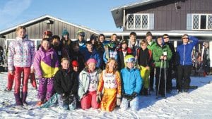 The Lutsen Junior Alpine Club: (L-R, front) Claire LaVigne, Cayden Zimmer, Bianca Zimmer, Elsa Lunde, Halle Lamb. (L-R, second row) Sela Backstrom, Katie Peck, Isaac Terrill, Lucas Sheils, Kevin Viren, Riley Tarver, Masen McKeever, Ian Kurschner, Ole Sorensen. (L-R, third row) Ezra Lunde, Madysen McKeever, Lauren Thompson, Hanna Borson, Santina McMillan, Alyssa Martinson, Jack Viren, Damian Zimmer, Chase Jasperson, Lane Greer. (Not pictured: Kalina Dimitrova, Genevieve Silence, Weston Heeren, Sol Nies, Arlo Christensen, Noah Haussner, Molly LaVigne, Anna Heeren, Ella Sporn, RaeAnne Silence, True Nies, Kyle Martinson.