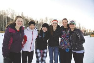 Below left: The dynamic Alpine girls’ team are (L-R) Megan Lehto, Morgan Weyrens-Welch, Madysen McKeever, Ave McMillan, Alyssa Martinson, Signe Larson.