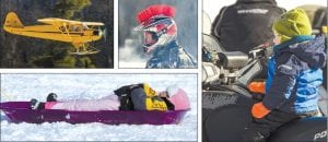 Upper left: Not everyone came by snowmobile! Peter Schliep of Grand Marais arrived by plane. Upper middle: There were riders with interesting attire! Lower left: Not everyone was impressed with the racing! Far right: There were race fans of all ages!