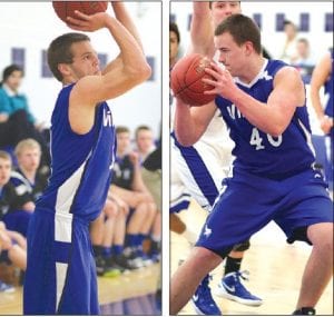 Above left: With 18 points Kale Boomer led all Viking scorers to victory over Silver Bay last week in a game played at Silver Bay. Above right: Since coming back early January after recovering from a knee injury suffered during the football season, Jonny Jacobsen has been consistently improving, averaging about 12 points, half a dozen rebounds, and two to three blocks per game.