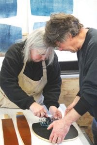 Master sculptors Dan and Lee Ross of Hovland have ventured into a new medium— printmaking—through an Artist in-Residence collaboration with the Grand Marais Art Colony. An opening reception and artist lecture will be held Friday, March 22 at 5 p.m. Their work will be on display at the Art Colony until April 7.