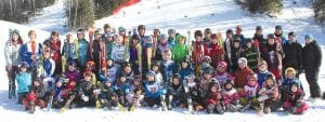 Congratulations on a great season to the Lutsen Junior Alpine Club, pictured here at home. The skiers are (L-R, front) Noah Haussner, Tristan Surbaugh, Weston Heeren, Ray Dressely, Solstice Nies, Carson Buttweiler, Kalina Dimitrova, Ella Sporn, Molly LaVigne, Anna Heeren, RaeAnne Silence, Carter Silence, AnnaBelle Silence, Amy Carpenter, Riley Goettl, Genevieve Silence (L-R, second row) Kylie Viren, Natassja Sheils, Kate Peck, Cayden Zimmer, Riley Tarver, Isak Terrill, Lucas Sheils, Reilly Wahlers, Kevin Viren, Elsa Lunde, Bianca Zimmer, Sophie Robinson, Penny Robinson, Peter Robinson. (L-R, third row) Melanie Stoddard, Lane Greer, Chase Jasperson, Santina McMillan, Madysen McKeever, Hanna Borson, Halle Lamb, True Nies, Claire LaVigne, Sela Backstrom, Damian Zimmer, Erik Lawler, Ezra Lunde, Masen McKeever, Will Surbaugh, Lynden Blomberg, Coaches Molly Wickwire and Megan O’Neill. (L-R, back row) Caleb Phillips, Alex Robinson, Will Lamb, Luke Fenwick, Megan Lehto, Lauren Thompson, Jack Viren, Logan Backstrom, Coaches Rick Backstrom, Jim Kalb and Charles Lamb. (Team members not pictured - Arlo Christensen, Allesandra Duclos, Ian Kurschner, Kyle Martinson, Livi Nesgoda-Works, Cy Oberholtzer, Louise Ramberg, Amelia Roth, Ole Sorenson, Lexi Surbaugh.)