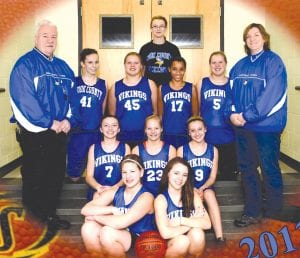 The eighth-grade girls' basketball team has had a great run so far, posting a 17-5 record, and they aren’t finished playing yet! They have one more tournament coming up in Grand Rapids in April. (L-R, seated) Emily Jacobsen and Zoey Anderson. (L-R, second row) Sarah Toftey, Tarin Hanson, Hannah Toftey. (L-R, back) Coach John Jacobsen, Bailey Cox, Miranda Deschampe, Molly Thomas, Mariah Deschampe and Coach Kelly Roberts. Team manager Hannah VanderHeiden is in the back. Not pictured: Essance Haines.