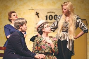 First Baptist of Ivy Gap featured some poignant—and some hilarious—moments. (L-R) Michaela Peterson (in back), Sarah Larsen, Brenna Hay and Cailan Carpenter in one of the play’s lighter moments.