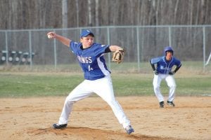 Frankie Miller has been a nice surprise for the Vikings on the mound. Pictured here, the young fireballer gets ready to deliver a pitch in a game played against the Carlton Bulldogs on Thursday, May 9.