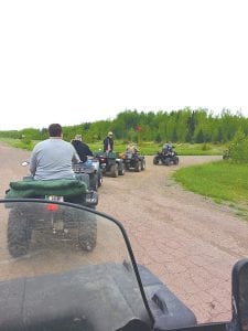 Riders take off on the first official Cook County ATV Club ride of the season on Saturday, June 15. After the ride, ATVers gathered for a membership party with a piñata for the kids and a great lunch special at The Landing at Devil Track.