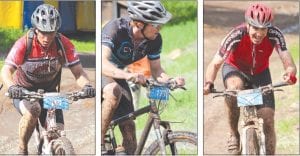 Above left: Tom Wahlstrom, Lutsen, finished 7th overall in the Lutsen 39er mountain bike race to lead all Cook County riders. Above center: Placing 39th in the 39er race was Phillip Larson of Lutsen. Above right: Smiling through fatigue, Tom Rider, Lutsen, finished the 39-mile bike race in a fast time of 3:02:40.