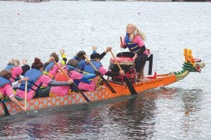 Ahna Schulte was the drummer for the local Dragon Boat team Fired Up Puppies. She did a great job getting the team energized as they headed to the starting line.