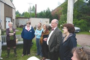 As people told stories about the programs SHIP grants have helped initiate in Cook County, Minnesota Commissioner of Health, Dr. Edward Ehlinger and his assistant, Jean Ayers, listened attentively. Standing with them are (L-R) Heidi Doo-Kirk, Kimber Wraalstad, Margo Furcht, and Rita Plourde.