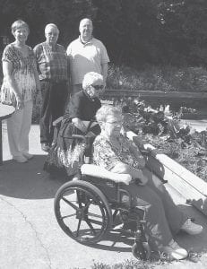 Members of the OES Emera Chapter of Two Harbors recently gathered for an afternoon tea at the North Shore Care Center. After enjoying tea, the group took a look at the Care Center’s raised garden beds that were funded in part by the local Eastern Star chapter. (L-R, standing) Faye Swanstrom, Mike Holbeck, Tom Hedstrom. (Seated) Shirley Bierbaum, Joyce Kehoe.