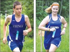 Above left: Pete Summers placed 31st in the Eveleth cross country meet to help the Vikings to a third place finish. Above right: Julia Larsen improved the most of any of her teammates at Eveleth. Julia ran 13:23 for 1.5 miles.