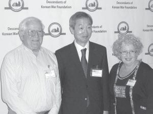 Pat Finn (left) and his wife Arlene attended a dinner at the National Press Club, hosted by the Descendants of Korean War Foundation. They were moved by the VIP treatment they received. Pat and Arlene are pictured here with Ahn Ho-Young, the South Korean ambassador to the United States.