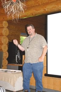 Geologist Phil Larson of Duluth Metals talked about the unique geology of northeastern Minnesota at a talk he gave at Sugarloaf Cove Nature Center in Schroeder on August 17. The processes that went into creating this mountainous terrain left the area with a wealth of minerals. He is a self-described “rock licker” who lived in Hovland as a kid.