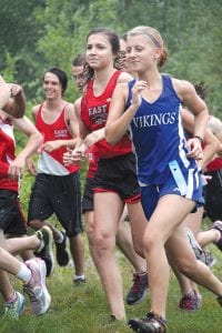 Left: Sophie Honeder is not only new to cross country, but new to America as well. The foreign exchange student from Austria with the bright smile ran her best race to date at the Hibbing Invitational, finishing in 19:43 for the 4k race. Middle: Will Seaton ran a strong, steady race at Hibbing, finishing the 5k distance in 20:14. Above right: Showing great form, Jake Bilben sped to the finish line in the team’s first race of the season at Pincushion. Jake had a great race at Hibbing.