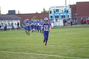 In the last home game of the year Owen Anderson (10) led his teammates onto the field. The Vikings had a tough season, but return a lot of younger players who saw significant starting action, and that experience should bode well for the next few years. Anderson, a sophomore, led all Viking receivers with more than 20 catches for over 300 yards this season.