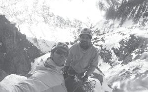 Grand Marais Arctic adventurer Lonnie Dupre (in the back) and his friend and trainer Elias De Andres Martos pose for a quick picture on a recent climb up one of Colorado’s Rocky Mountains. Dupre has been training to acclimate his body to the altitude and cold that Mount Denali will pose when he once again attempts to scale it in January.