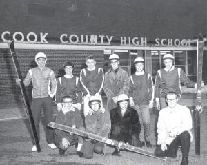 Julie Carlson shares this photo from the collection of her grandfather, Howard Joynes. It is the Cook County High School Alpine ski team circa 1962. Information found with the photo notes that the district meet would be at Mont du Lac in Duluth on Feb. 7 and the state meet was to be on Feb. 14, also at Mont du Lac. (L-R, front) David Seglem, Dean Hansen, George Humphrey, Coach Milford Humphrey Jr. (L-R, back) Barney Peet, Terry Cathcart, Jim Toftey, Ray Hansen, John Quaife, Larry Johnson.