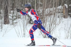 Joey Chmelik shows strong form in the Classic portion of the Cook County Pursuit invitational held on Friday, January 31 on the Pincushion Mountain cross country ski trails.