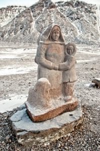 Carver Looty Pijamini of Grise Fiord, Nunavut, will be a presenter at the Inuit Premiere at Sivertson Gallery on March 14 -15. He was recently commissioned to carve this poignant monument in Grise Fiord.