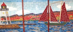 This beautiful mosaic piece by Bonnie Gay Hedstrom maps the mystery of the black-sailed ship in the Grand Marais harbor. It is one of the wonderful pieces that will be at the Johnson Heritage Post March 28 - April 13.