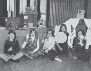 A sixth-grade play, “The Treasure of Princess Prunella Stithel,” was given to several classes in the Lutheran Church building, who by all accounts enjoyed the presentation very much. Shown in this March 17, 1971 photo is the cast, from left, Sandy Suck, the dragon and writer of the play; Debbie Toftey as Princess Prunella; Peggy Staples, narrator; Kathryn Nelson, special effects; and Kristi Erickson, the king.