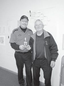 The Charles J. Futterer Memorial Open Bonspiel on March 8-9 was well-attended and a lot of fun for all the participants. Above: Woodcarver Bruce Futterer presents Ron Gervais Sr. with a special edition carving of a “curling guy.” Upper right: “A” Event winner-Phil DeVore Team-Lucy DeVore, Doug Camron, Lee Leksell, Phil DeVore Middle right: “B” Event Winners-Barry Hauta Team Thunder Bay-Chris Woznesensky, Eric Hauta, Barry Hauta, Mike Woznesensky. Right: “C” Event Winners-Mark Pedersen Team-Grand Marais-Mark Pedersen, Bob Spry, Joanne Smith, Rob Hackett