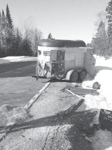 After coming detached from the hitch on the truck towing it, this trailer rolled three times and landed upright on Highway 61 on March 24. Amazingly, the horse, an Arabian named Sunny, was ejected from the trailer and was not seriously injured.