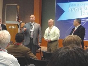 The Federal Aviation Administration (FAA) recently recognized Gary Dockan for his contributions to collaborative decision making in the air traffic control field. (L-R) Johnnie Garza, director, FAA Command Center; CDM Industry Training Lead for US Airways/American Airlines Gary Dockan; Mark Hopkins, CSG Chairman, Delta Airlines.