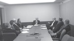 Members of the Cook County Chamber traveled to the State Capitol in mid-March to talk about issues important to Cook County businesses. Meeting with House Speaker Paul Thissen were (L-R)Dennis Rysdahl of Bluefin Bay; Jennifer Stoltz of Cook County Whole Foods Co-op; Howard Hedstrom of Hedstrom Lumber; an aide in Thissen’s office; Speaker Thissen; Jim Boyd, executive director of the Cook County Chamber; Dan Anderson of Minnesota Power; and Representative David Dill. Also attending but not in the photo was Charles Skinner of Lutsen Mountains.